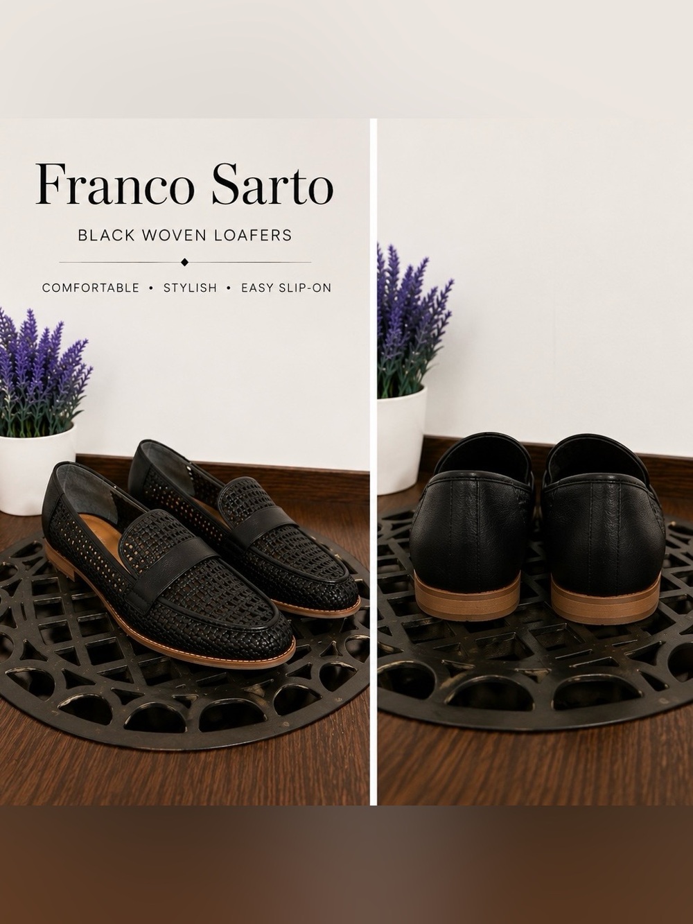 Women's Black Woven Slip-On Loafers